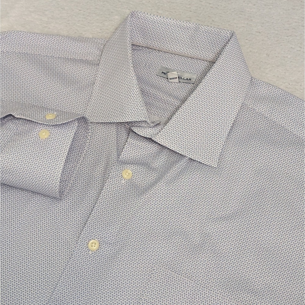 Peter Millar Geometric Button Up Blue Mens 2XL Stretchy Shirt‎